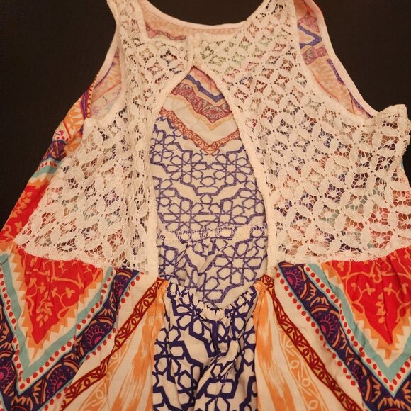 Flying Tomato Multicolor High-Low Boho Tunic/Dress Lace Back & Vibrant Print - Picture 6 of 7